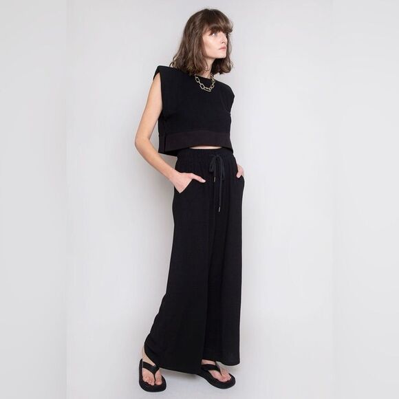 Frankie shop | Linen Padded Shoulder Jogger Set in Cream/Ecru - Picture 7 of 16